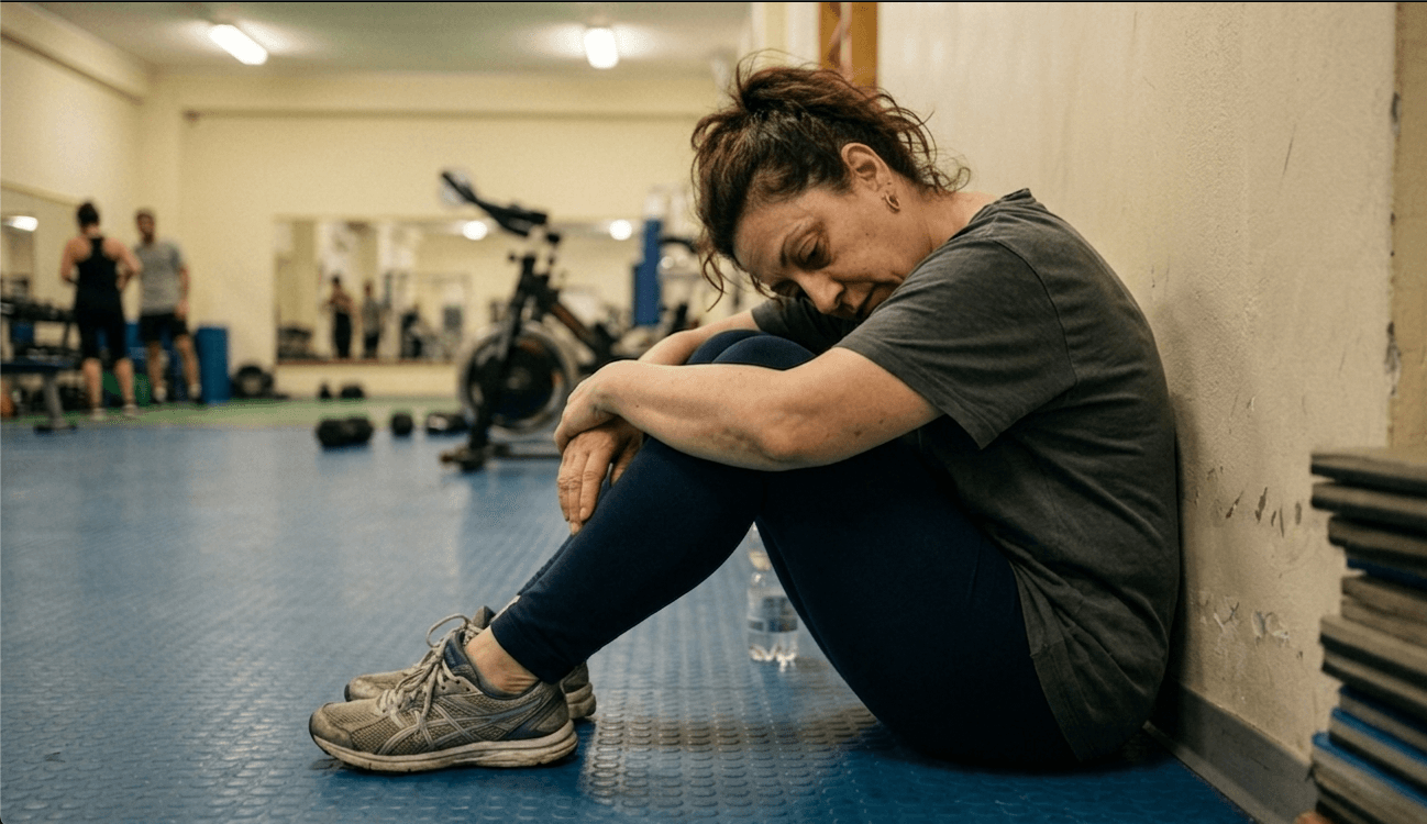 Donna esausta dopo un allenamento