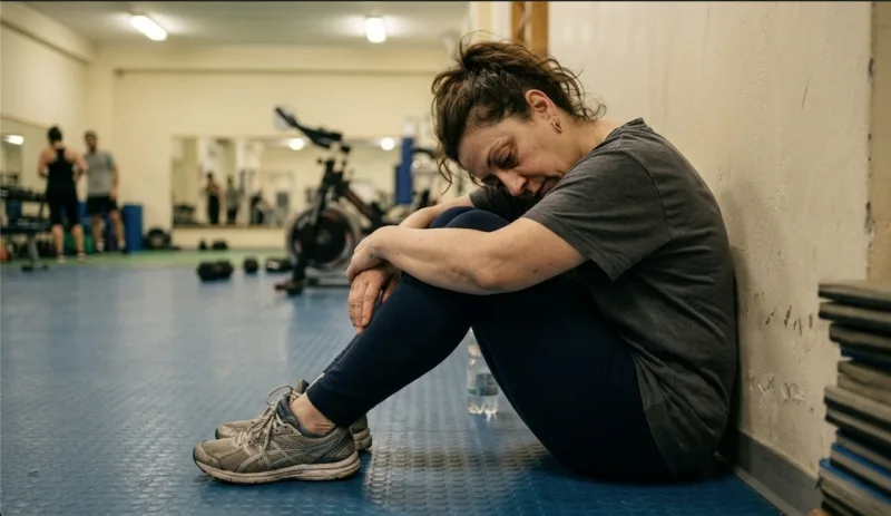 Donna esausta dopo un allenamento